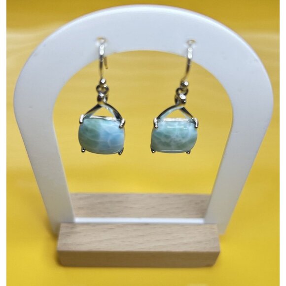 925 Silver Natural Larimar from Dominic Republic Elegant Dangle Earrings 12.88mm - Picture 5 of 10
